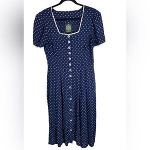 Hammerschmid Authentic German Dirndl Dress Blue Floral Button Front